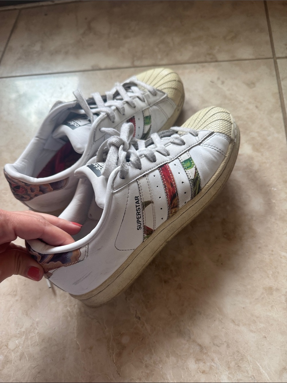 adidas Superstar White with Multicolor Accent Stripes